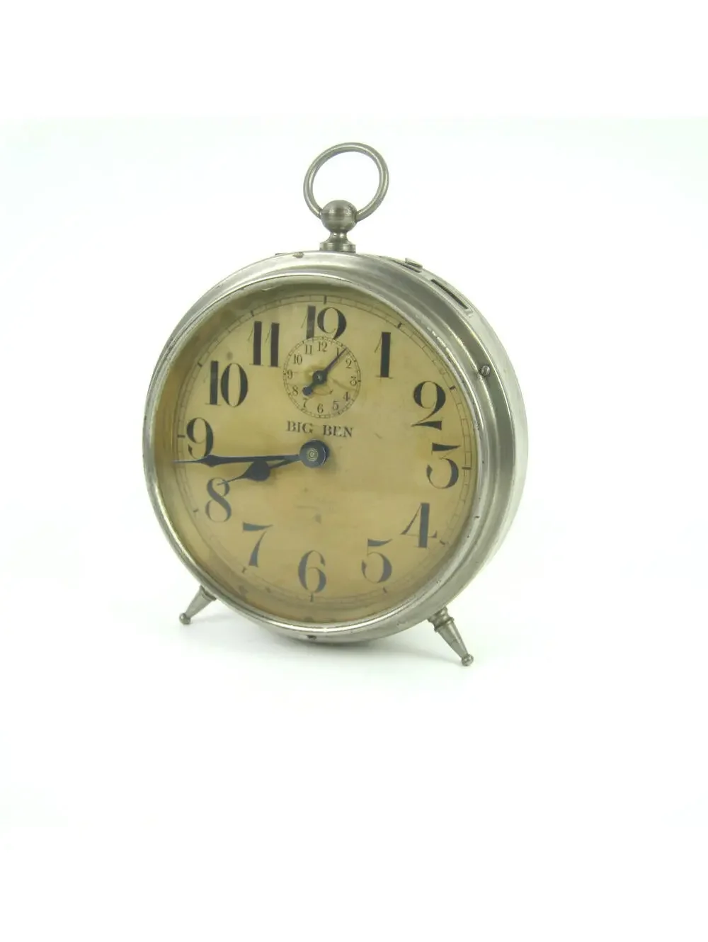 Antique Westclox Big Ben Peg Legs Wind Up Alarm Clock 1910s Nickel Metal Case